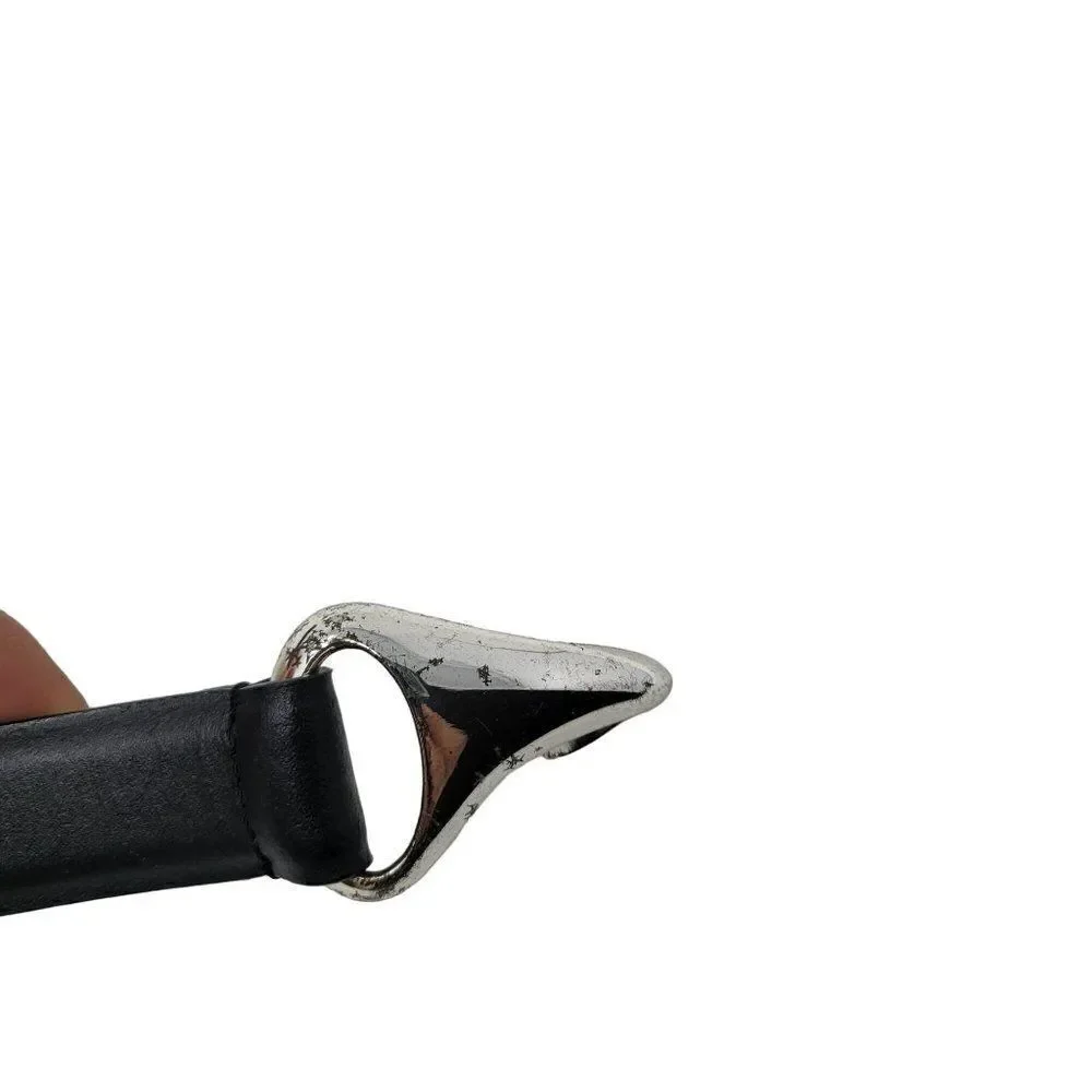 Chico's Belt Black‎ Leather Aged Silver Metal Hook Closure Pirate Gothic S/M